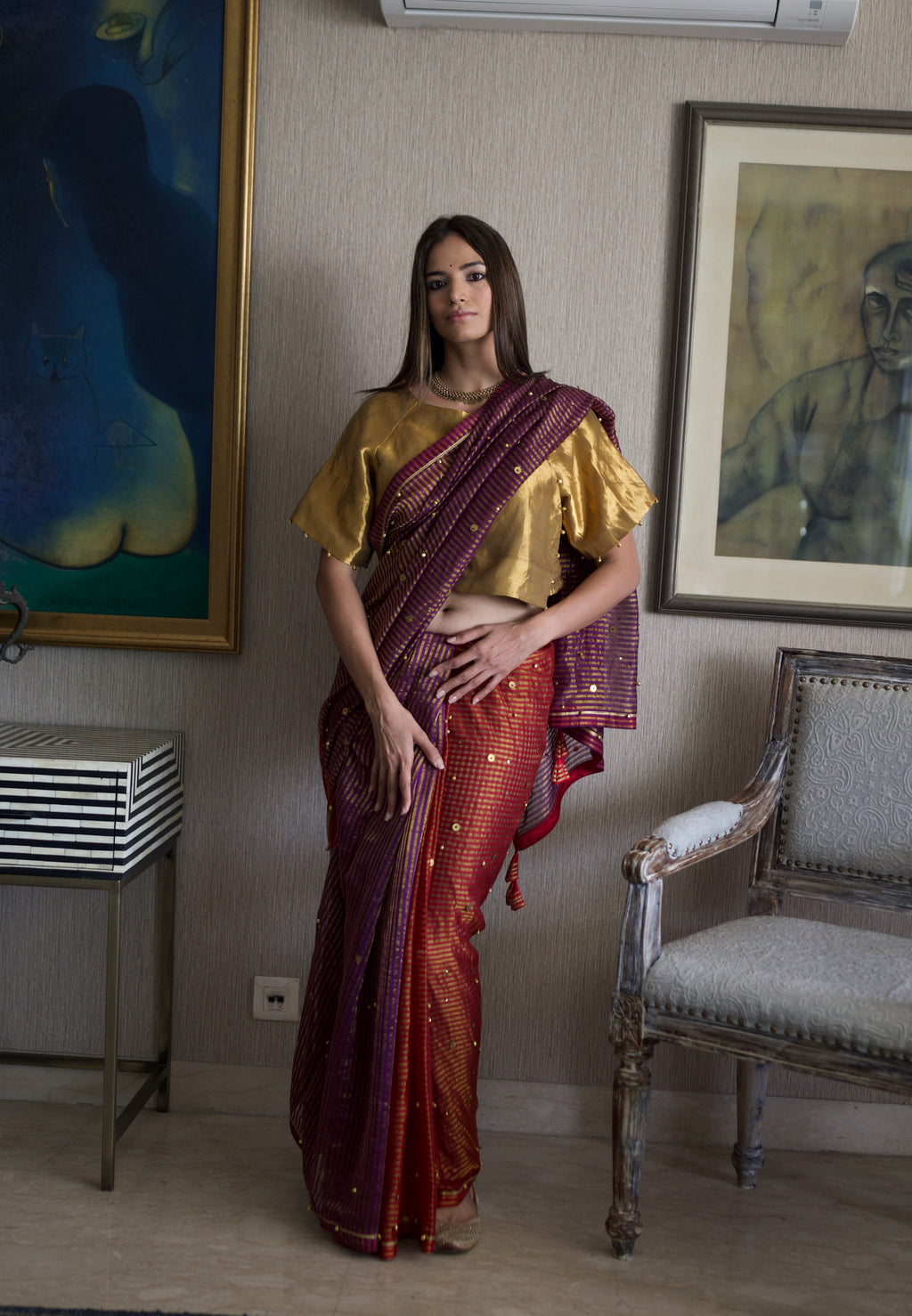 Nandini Ghunghroo Saree in Mix Match Colour Sameena Stripe Tissue