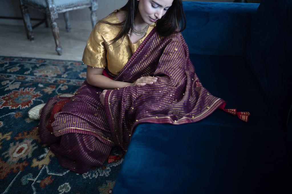 Nandini Ghunghroo Saree in Mix Match Colour Sameena Stripe Tissue