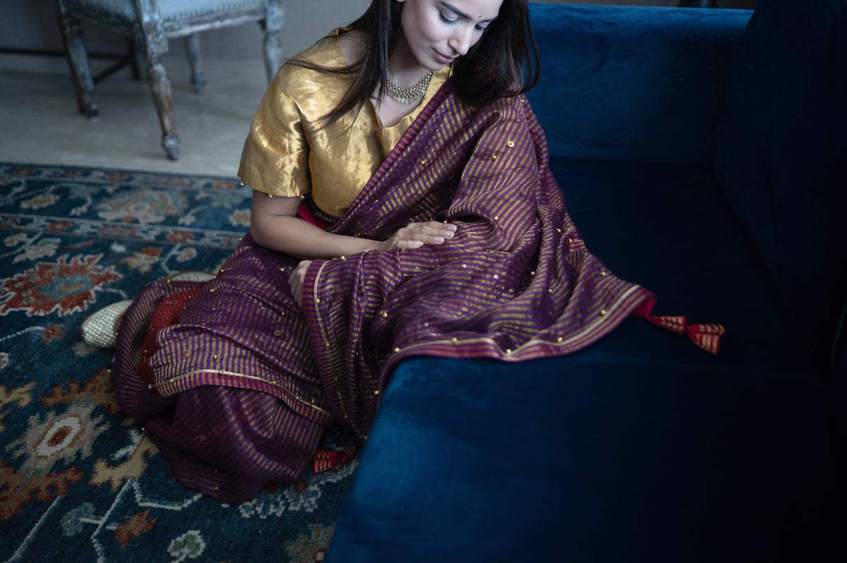 Nandini Ghunghroo Saree in Mix Match Colour Sameena Stripe Tissue