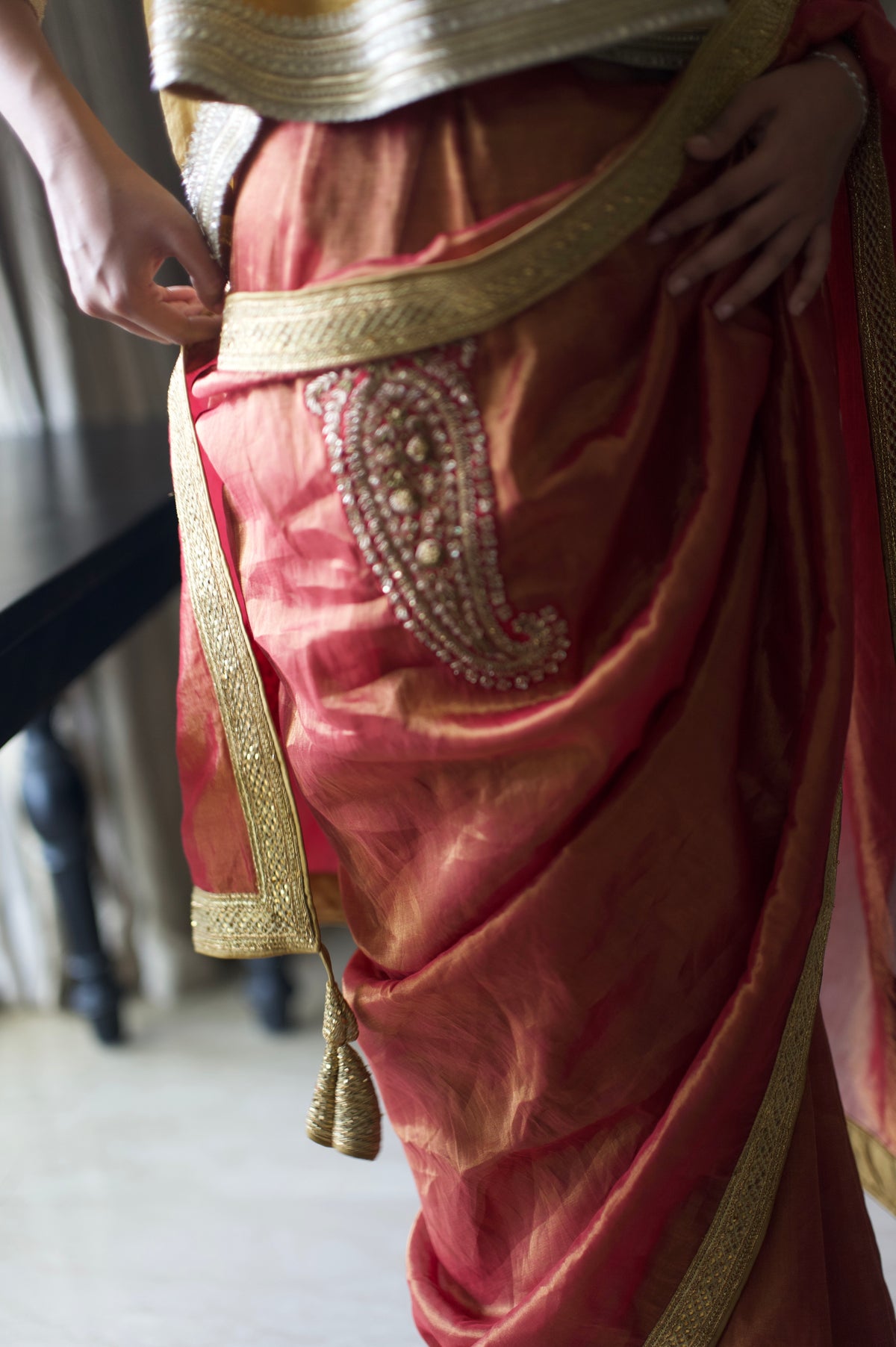Kolka Saree in Red Tissue
