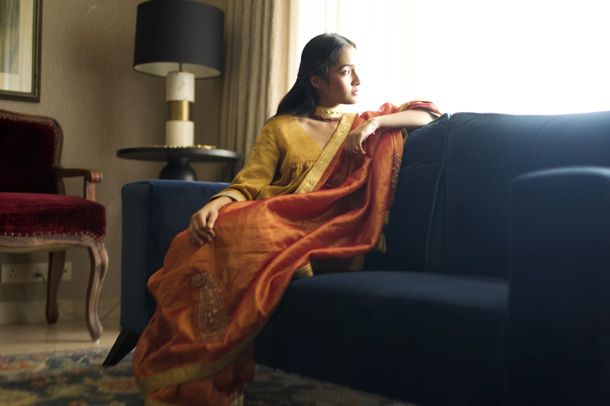 Kolka Saree in Red Tissue