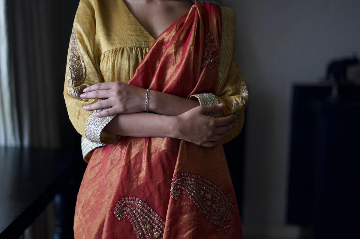 Kolka Saree in Red Tissue