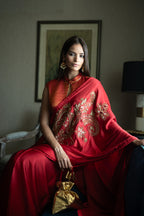 Big Kolka Embroidered Saree in Red