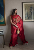 Big Kolka Embroidered Saree in Red