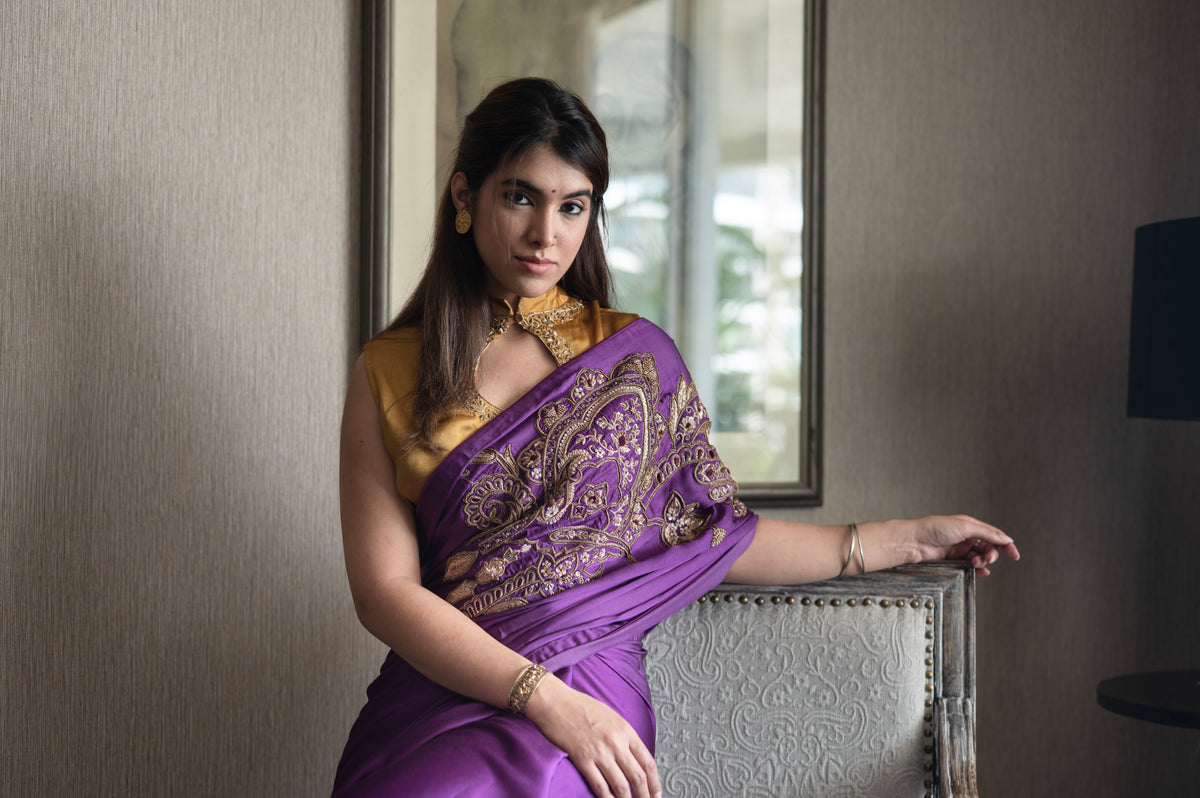 Big Kolka Embroidered Saree in Purple