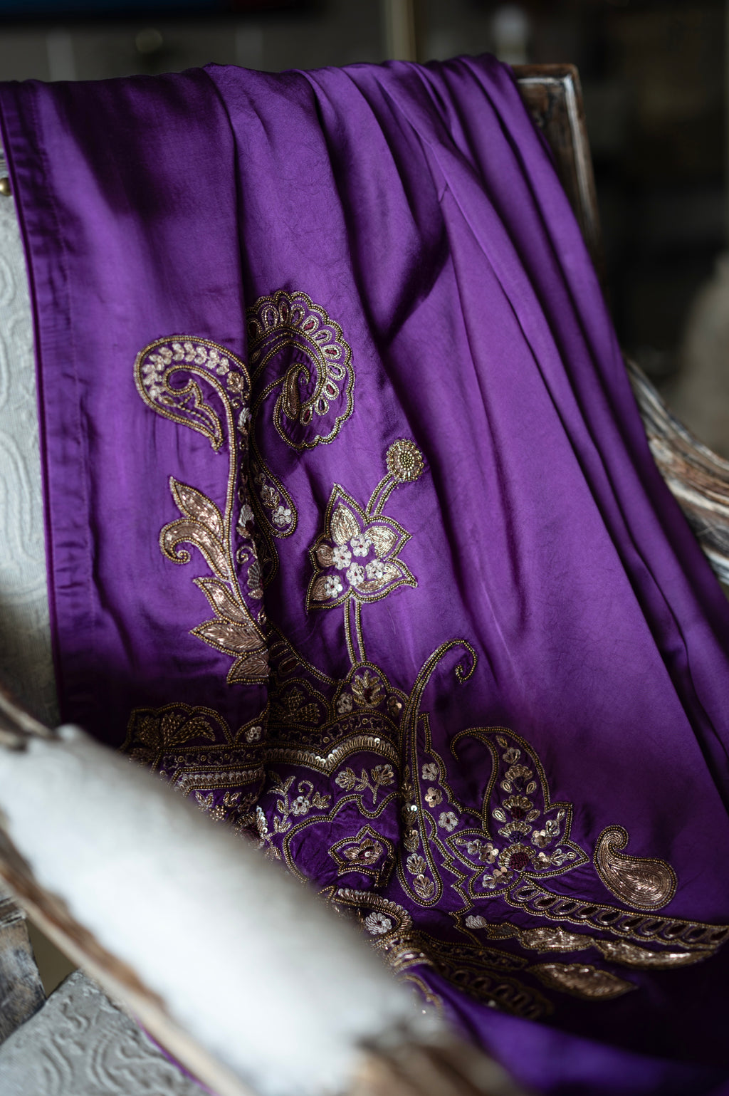 Big Kolka Embroidered Saree in Purple