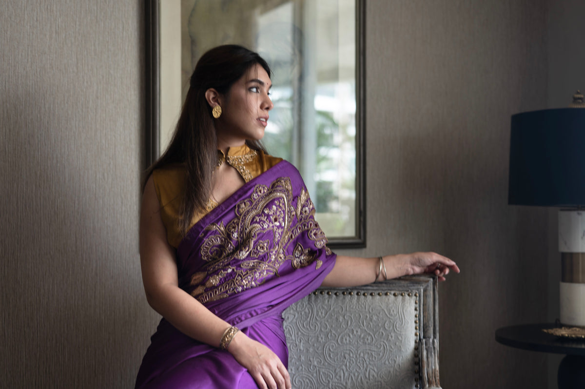 Big Kolka Embroidered Saree in Purple