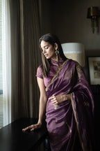 Turkish Ashoka Saree in Purple Pin Stripe