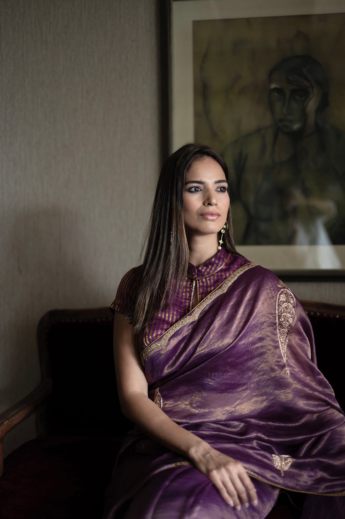 Turkish Ashoka Saree in Purple Pin Stripe