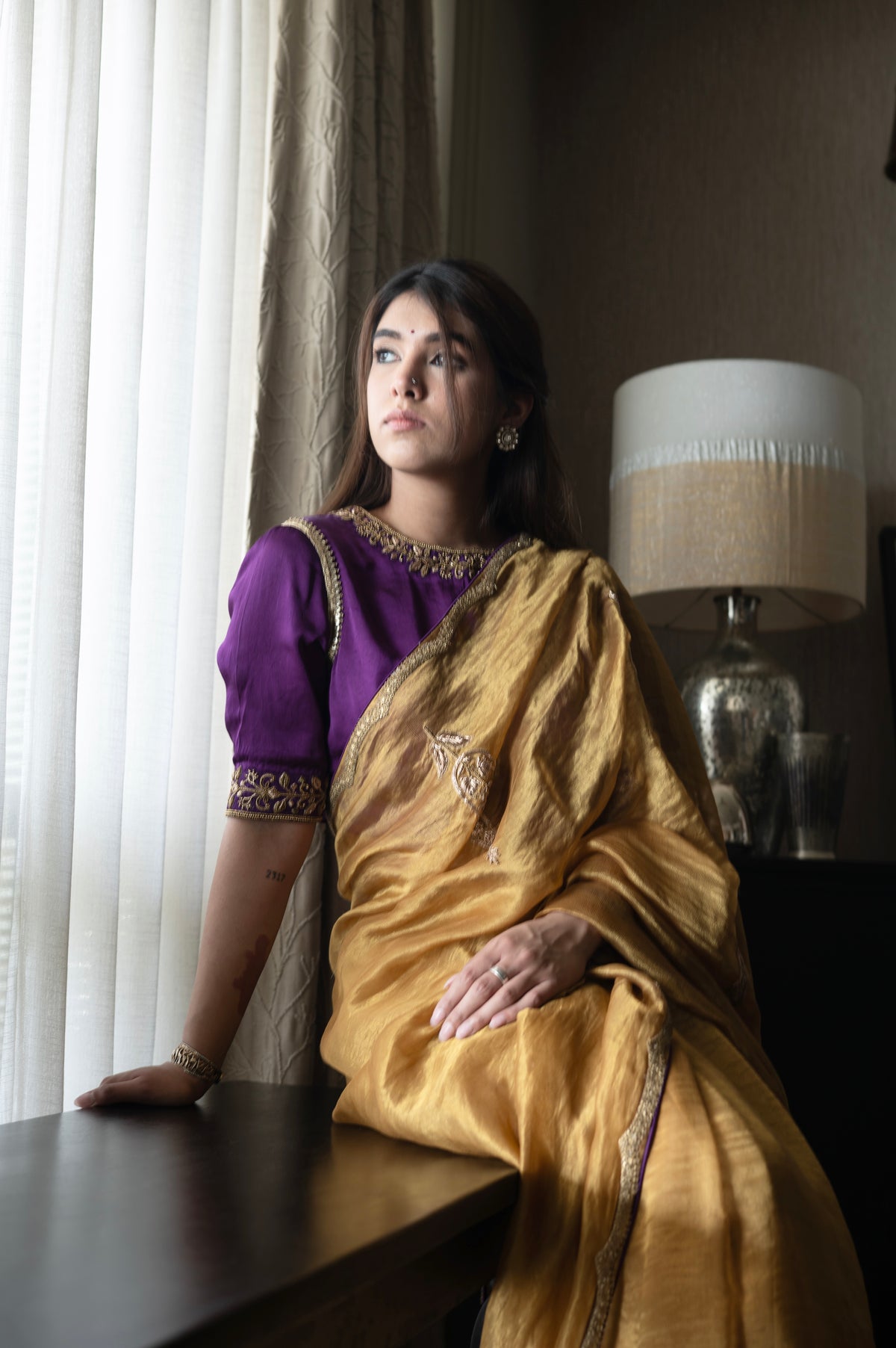 Turkish Ashoka Saree in Gold Pin Stripe