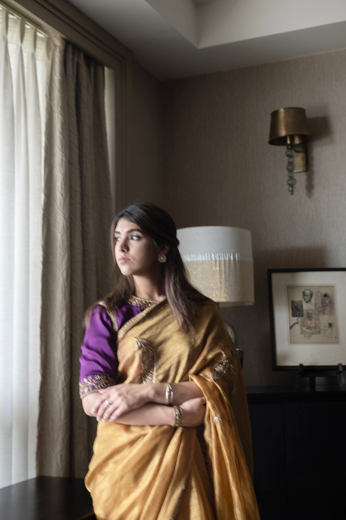 Turkish Ashoka Saree in Gold Pin Stripe