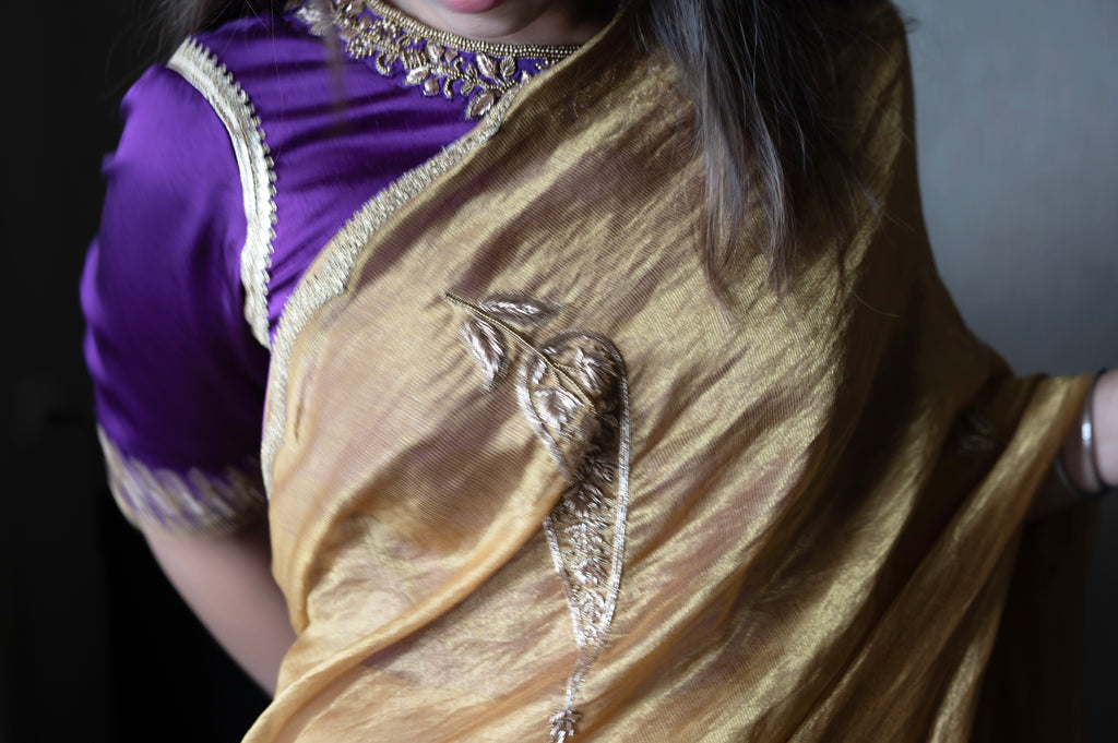 Turkish Ashoka Saree in Gold Pin Stripe