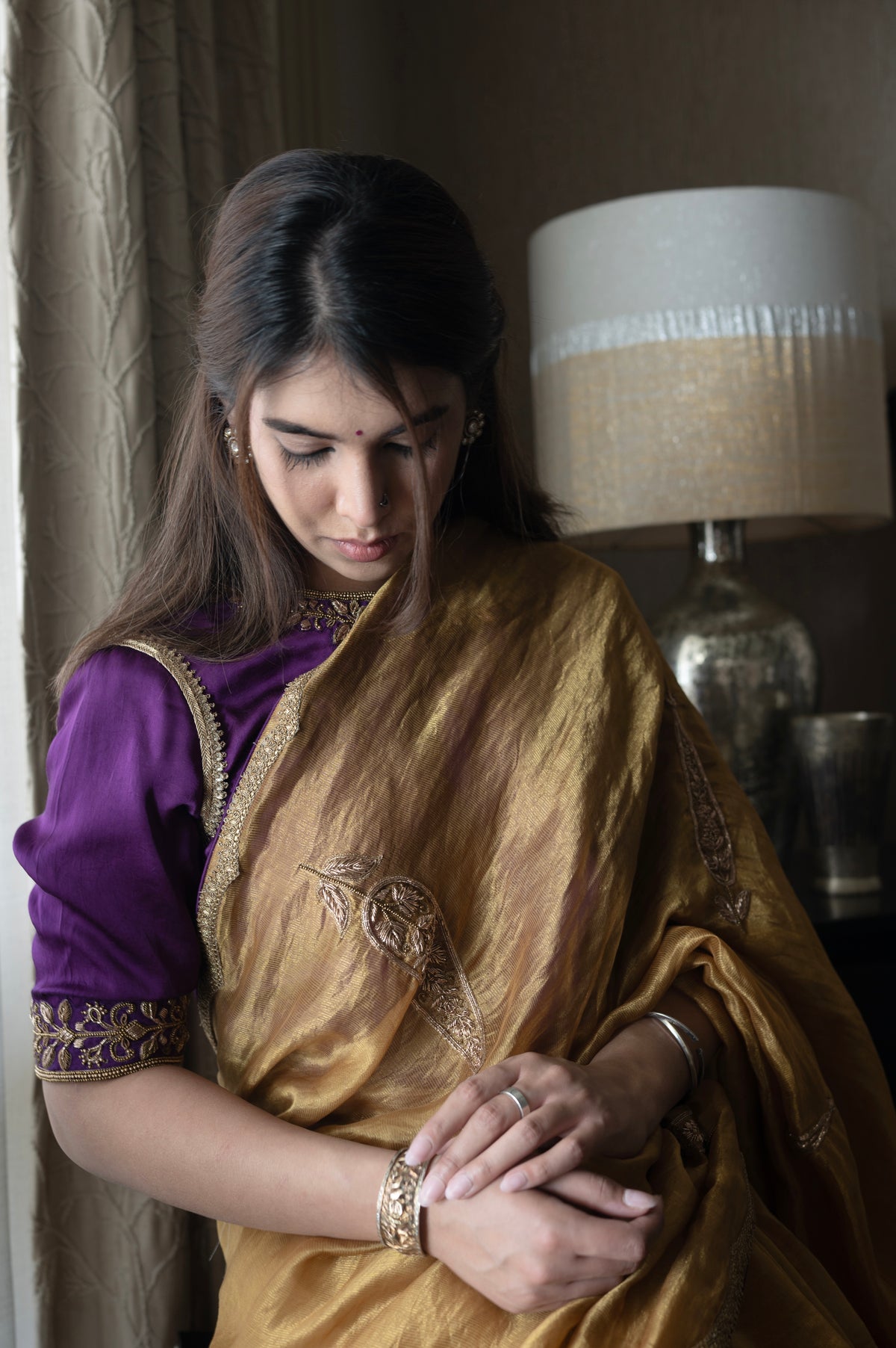 Turkish Ashoka Saree in Gold Pin Stripe