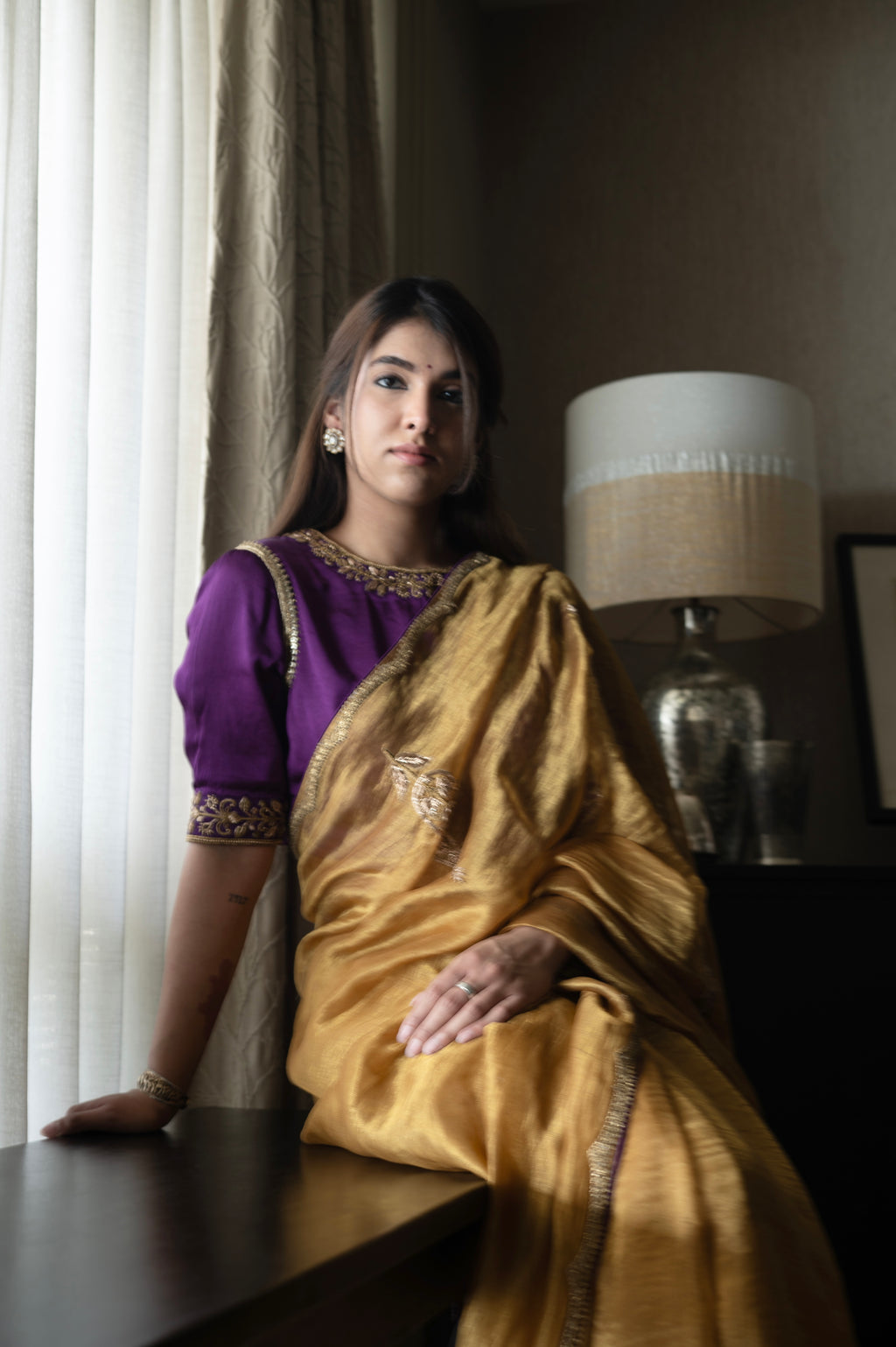 Turkish Ashoka Saree in Gold Pin Stripe