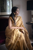 Ahana Diagonal Saree in Gold Crushed Tissue and Tissue