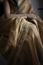 Ahana Diagonal Saree in Gold Crushed Tissue and Tissue