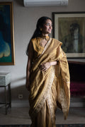 Ahana Diagonal Saree in Gold Crushed Tissue and Tissue