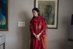 Taj Dupatta in Red Organza and Stripe Tissue