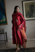 Taj Dupatta in Red Organza and Stripe Tissue