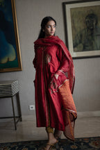 Taj Dupatta in Red Organza and Stripe Tissue