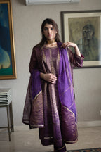 Taj Dupatta in Purple Organza and Stripe Tissue