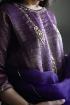 Taj Dupatta in Purple Organza and Stripe Tissue