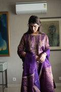 Taj Dupatta in Purple Organza and Stripe Tissue