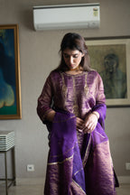 Taj Dupatta in Purple Organza and Stripe Tissue