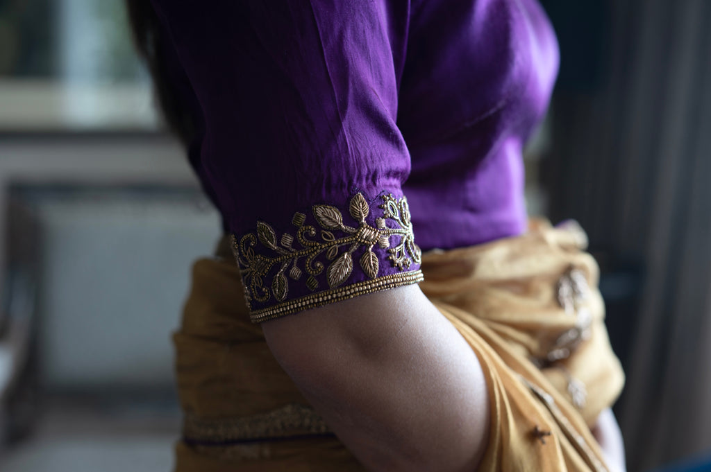 Jhanvi Blouse in Purple  Silk Satin