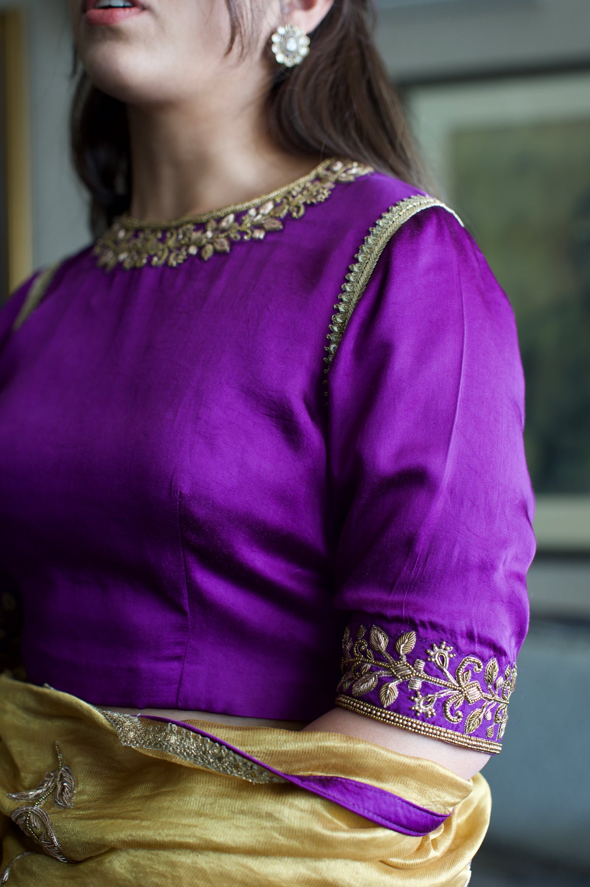 Jhanvi Blouse in Purple  Silk Satin