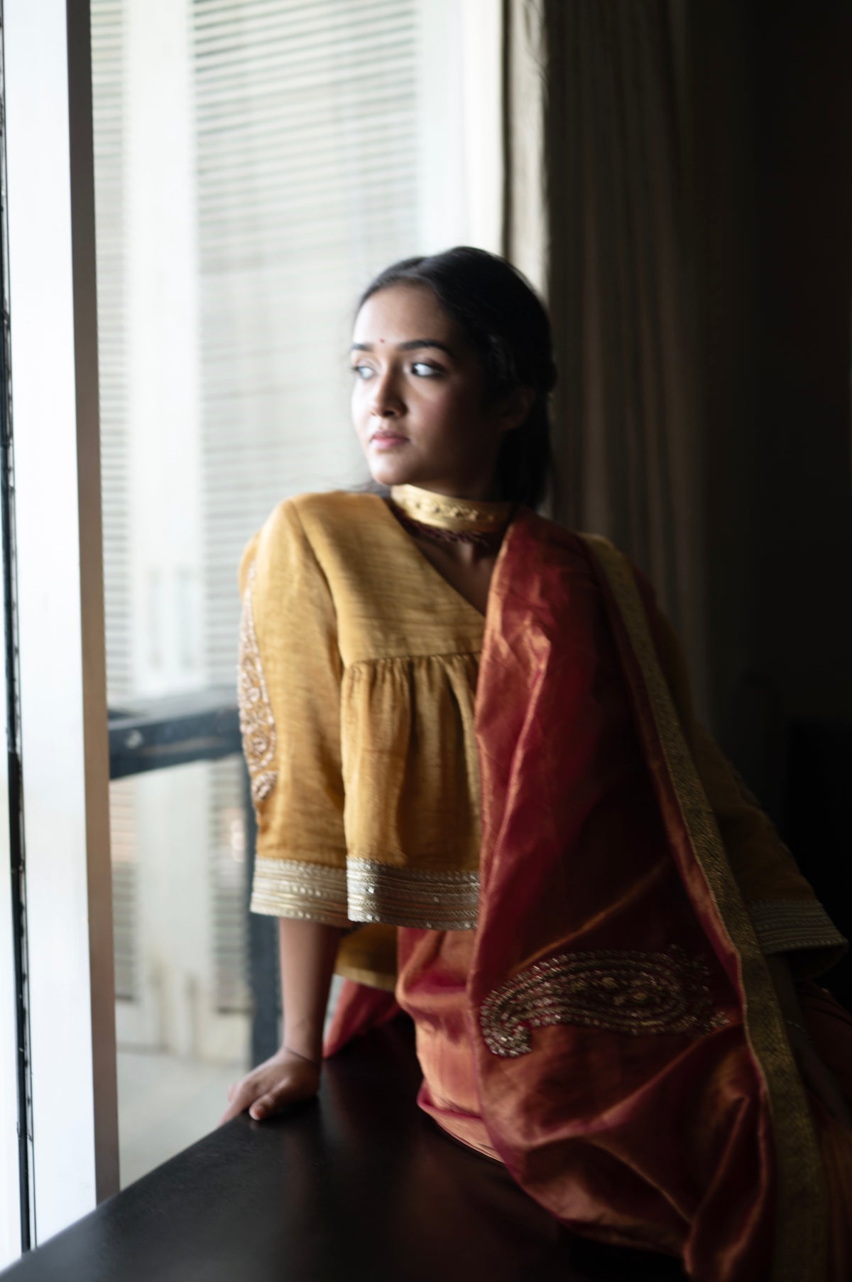 Dilnaz Choli Blouse in Gold Pin Stripe