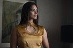 Jhanvi Sleeveless Blouse in Gold Silk Satin