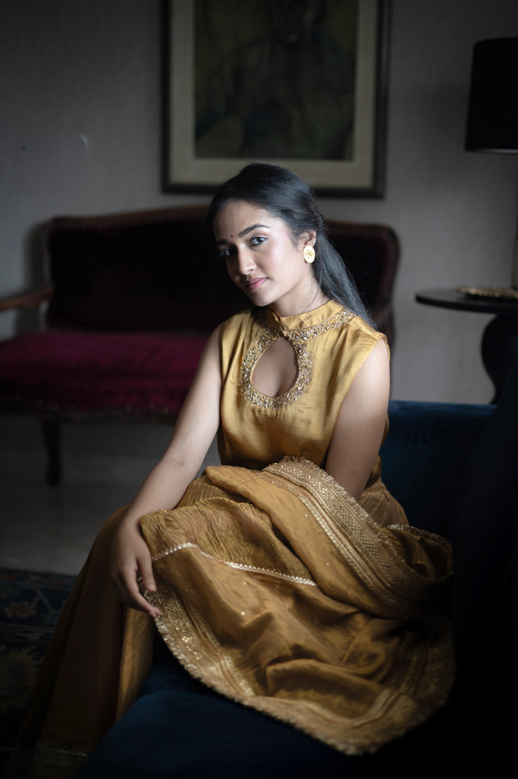 Jhanvi Sleeveless Blouse in Gold Silk Satin