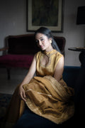 Jhanvi Sleeveless Blouse in Gold Silk Satin