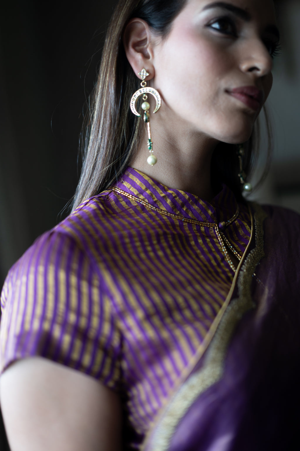 Ahana Keyhole Blouse in Purple Stripe Tissue