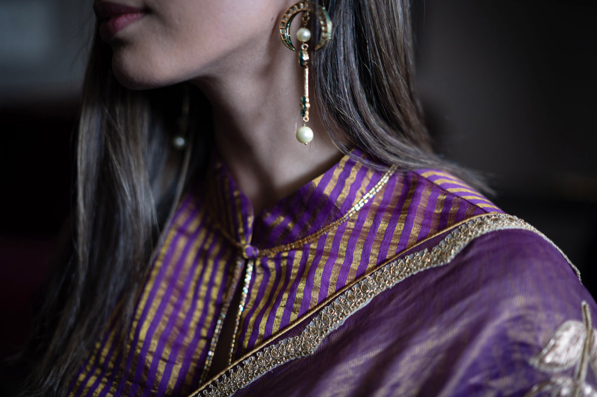 Ahana Keyhole Blouse in Purple Stripe Tissue