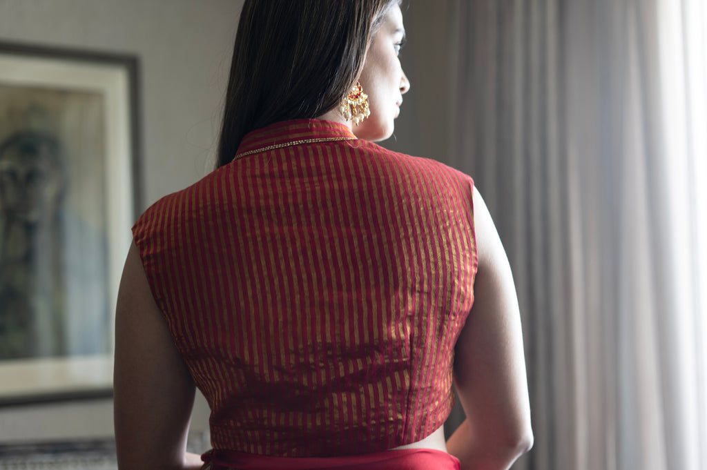 Ahana Keyhole Blouse in Red Stripe Tissue
