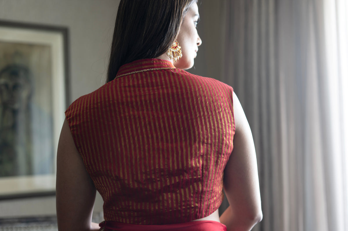 Ahana Keyhole Blouse in Red Stripe Tissue