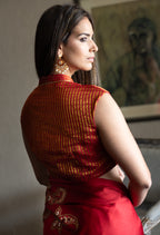 Ahana Keyhole Blouse in Red Stripe Tissue
