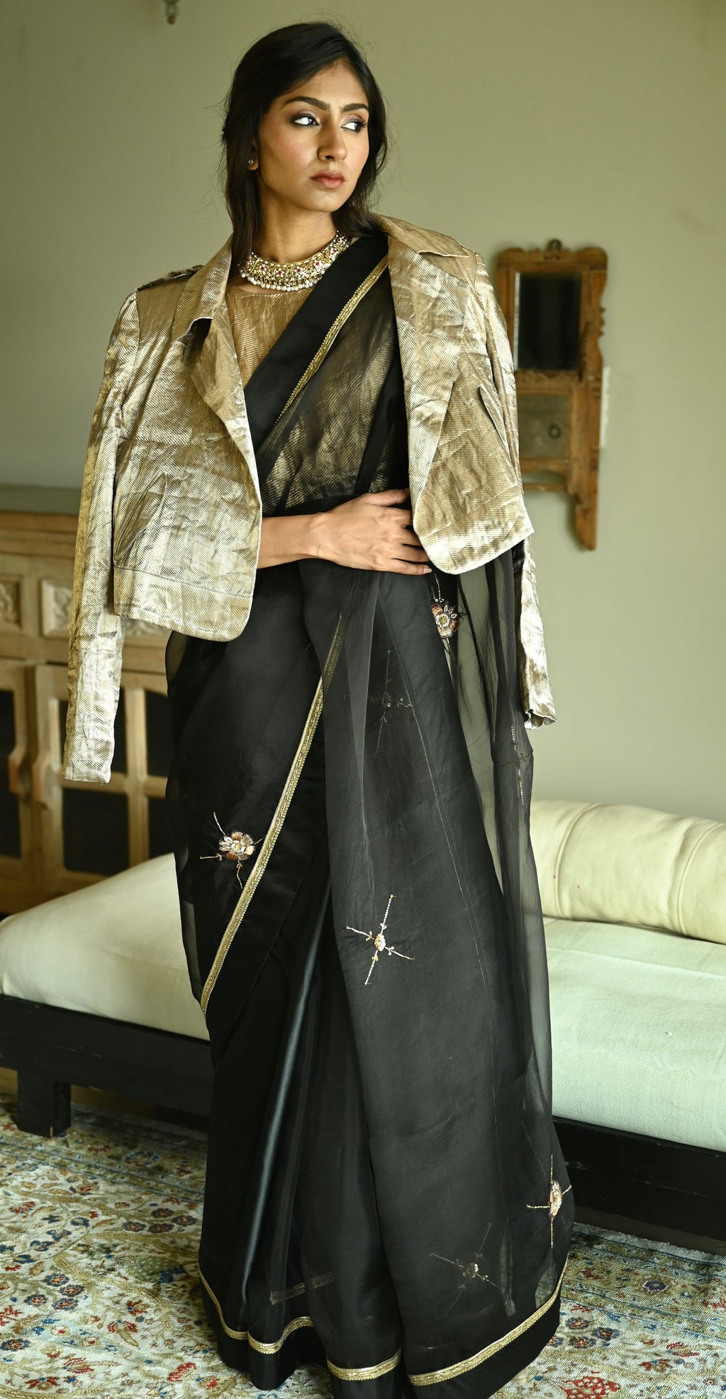 Bomber Jacket in Gold Brocade Tissue