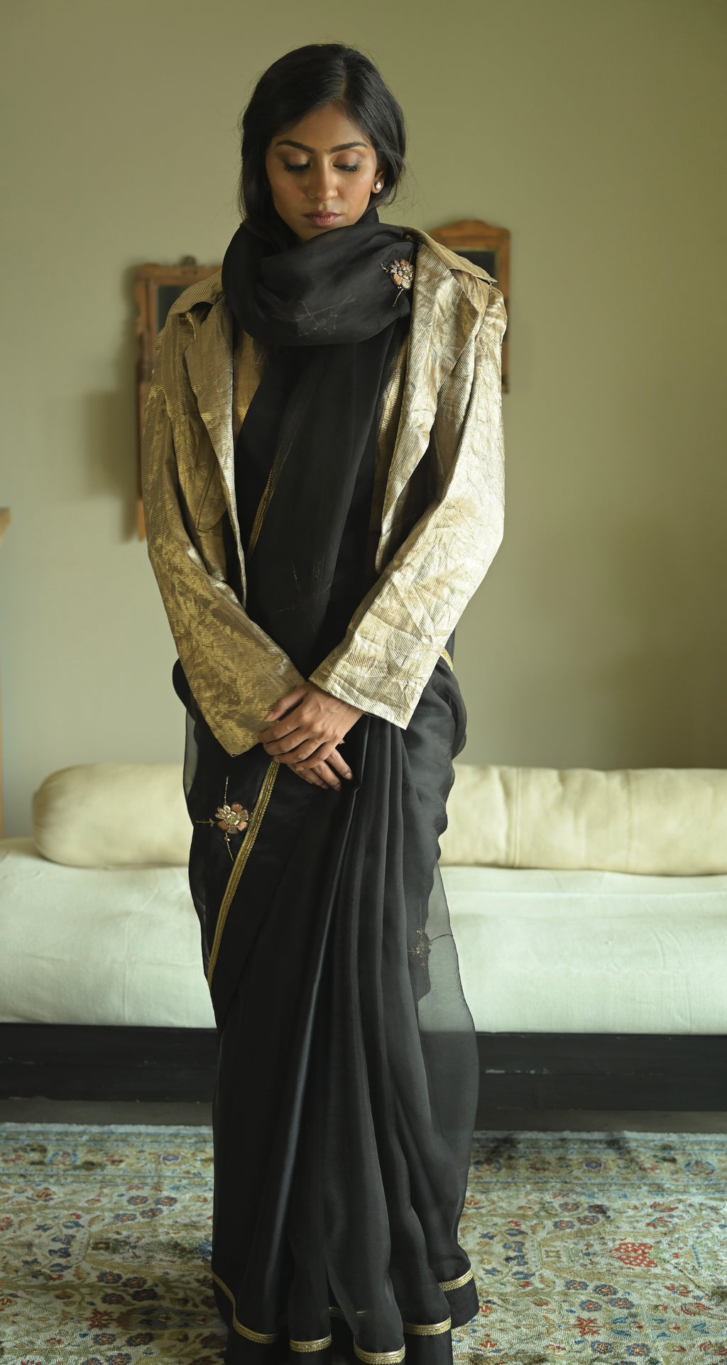 Bomber Jacket in Gold Brocade Tissue