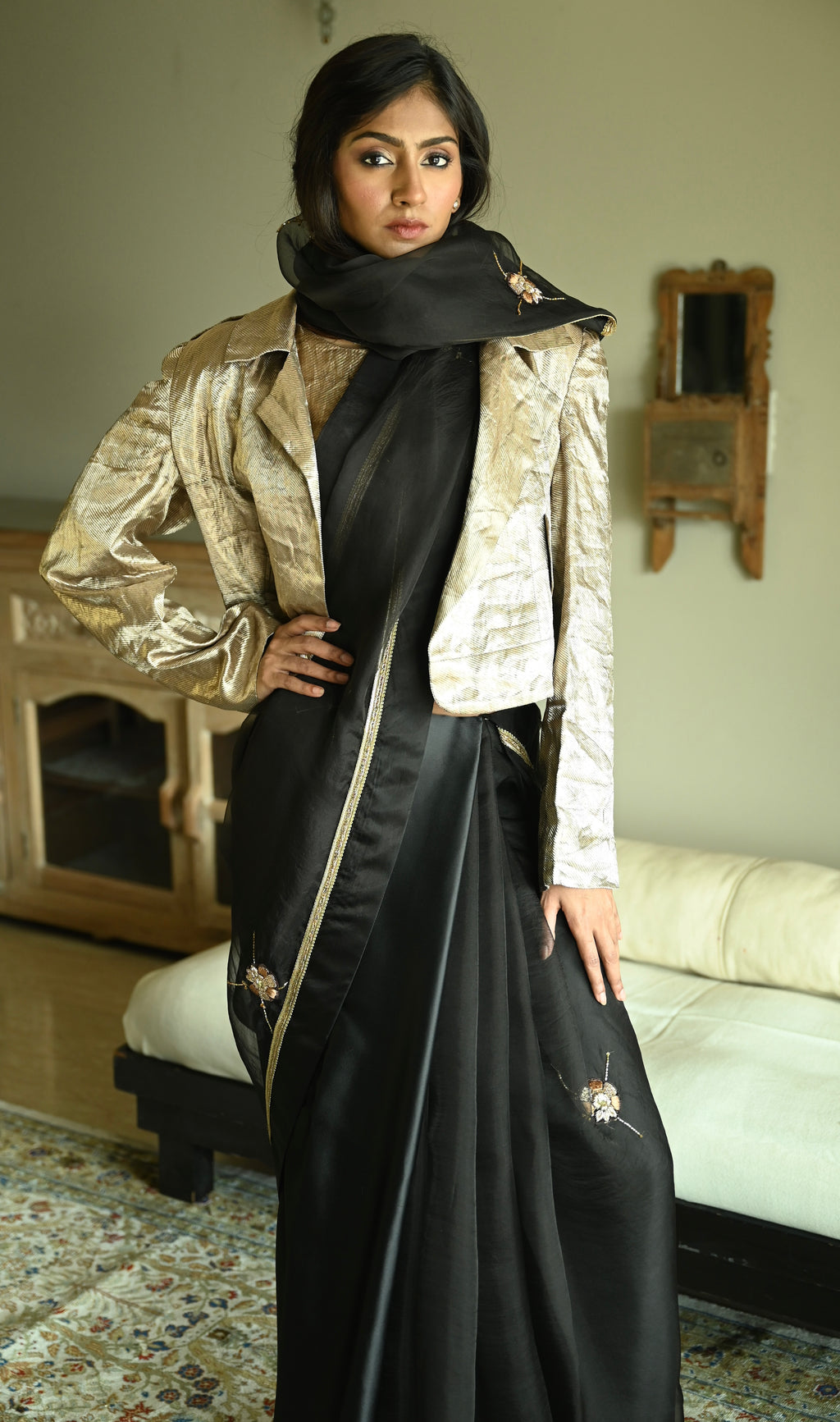 Bomber Jacket in Gold Brocade Tissue