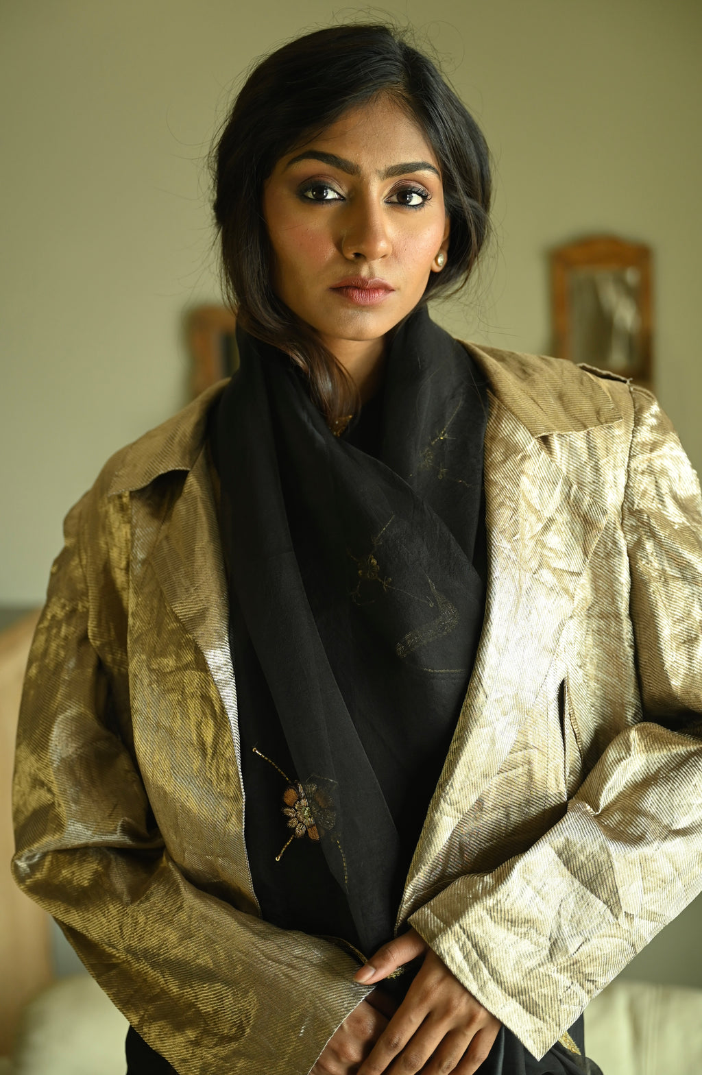 Bomber Jacket in Gold Brocade Tissue