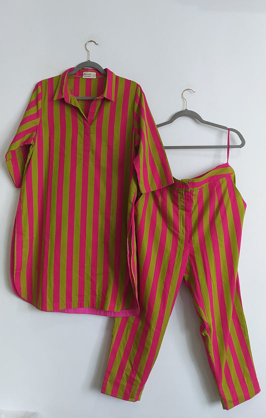 Co-ord Set In Bengal Handloom Cotton stripes