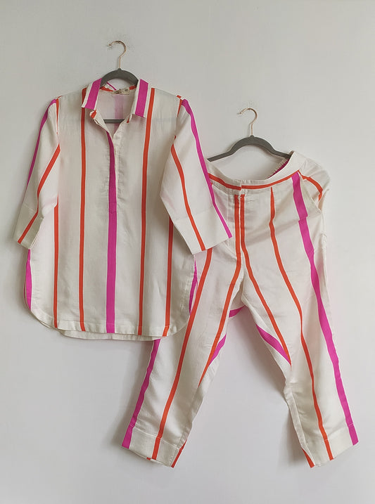 Co-ord set in cotton silk stripes