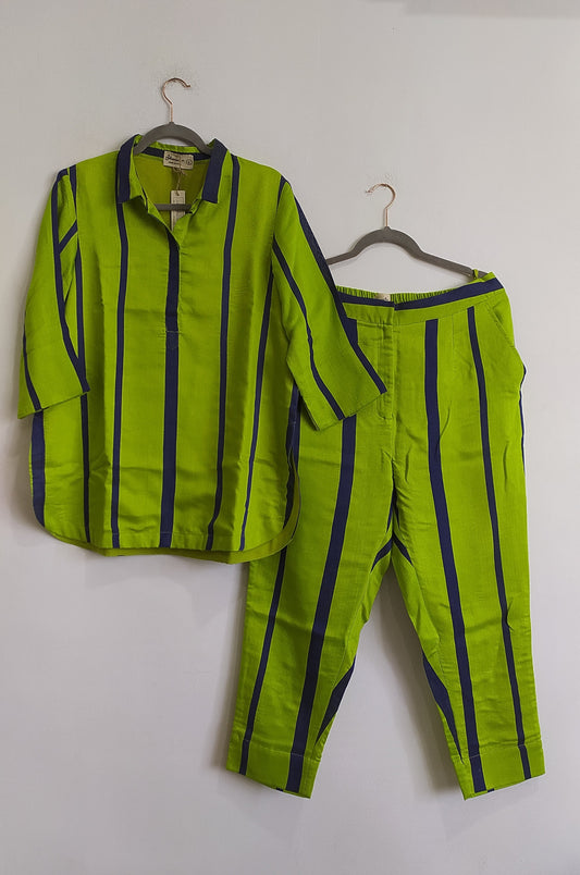 Co-ord set in Green cotton Silk stripes