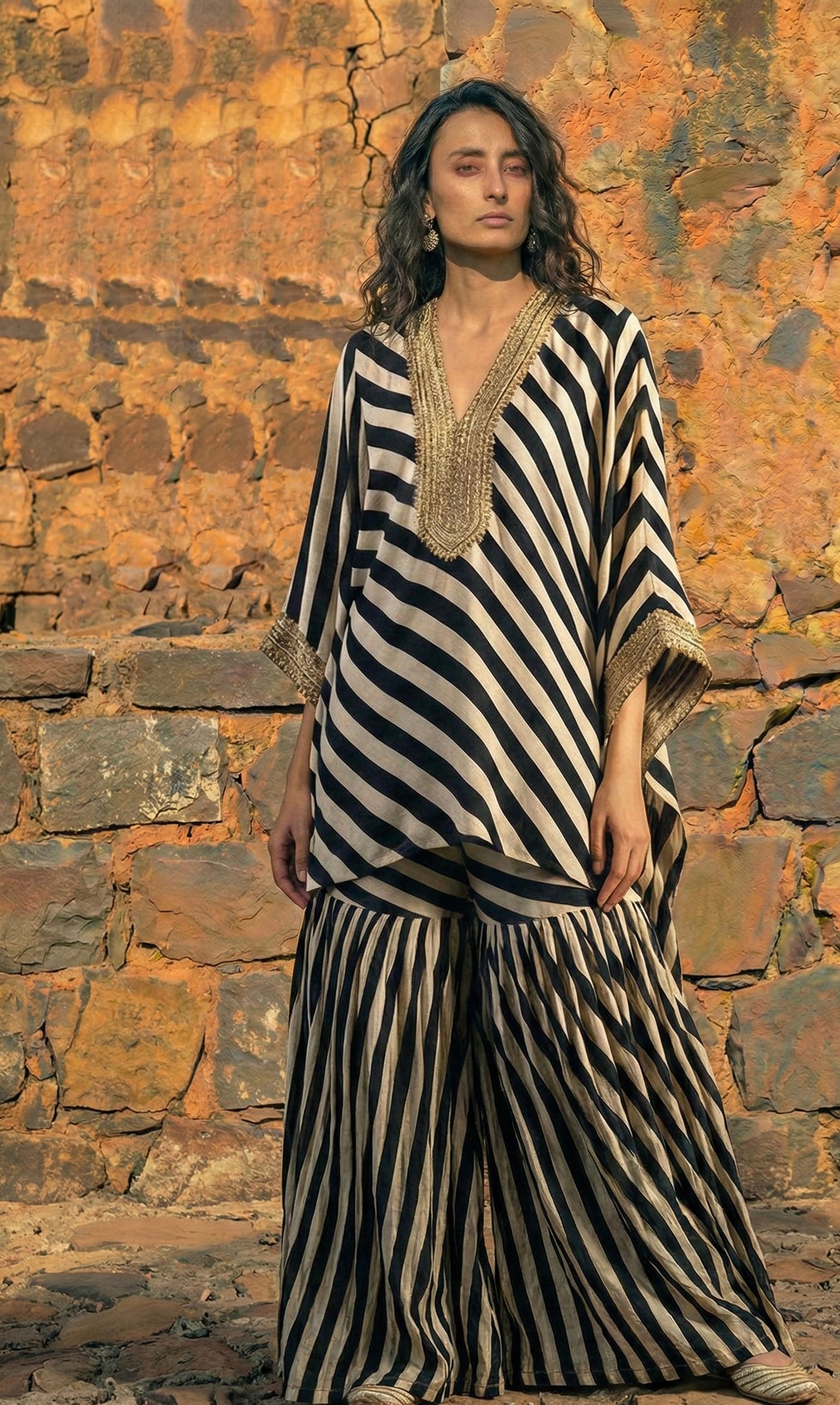 Anisha in black and white  stripes with Sharara