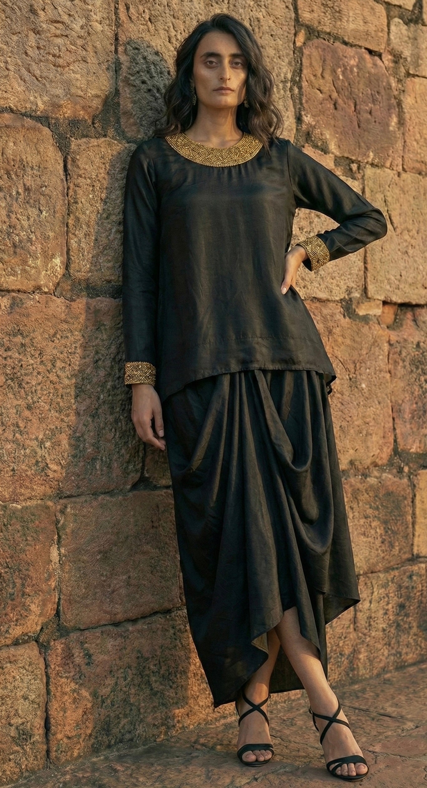 Zero Neck Shabana with Cowl Skirt BLack