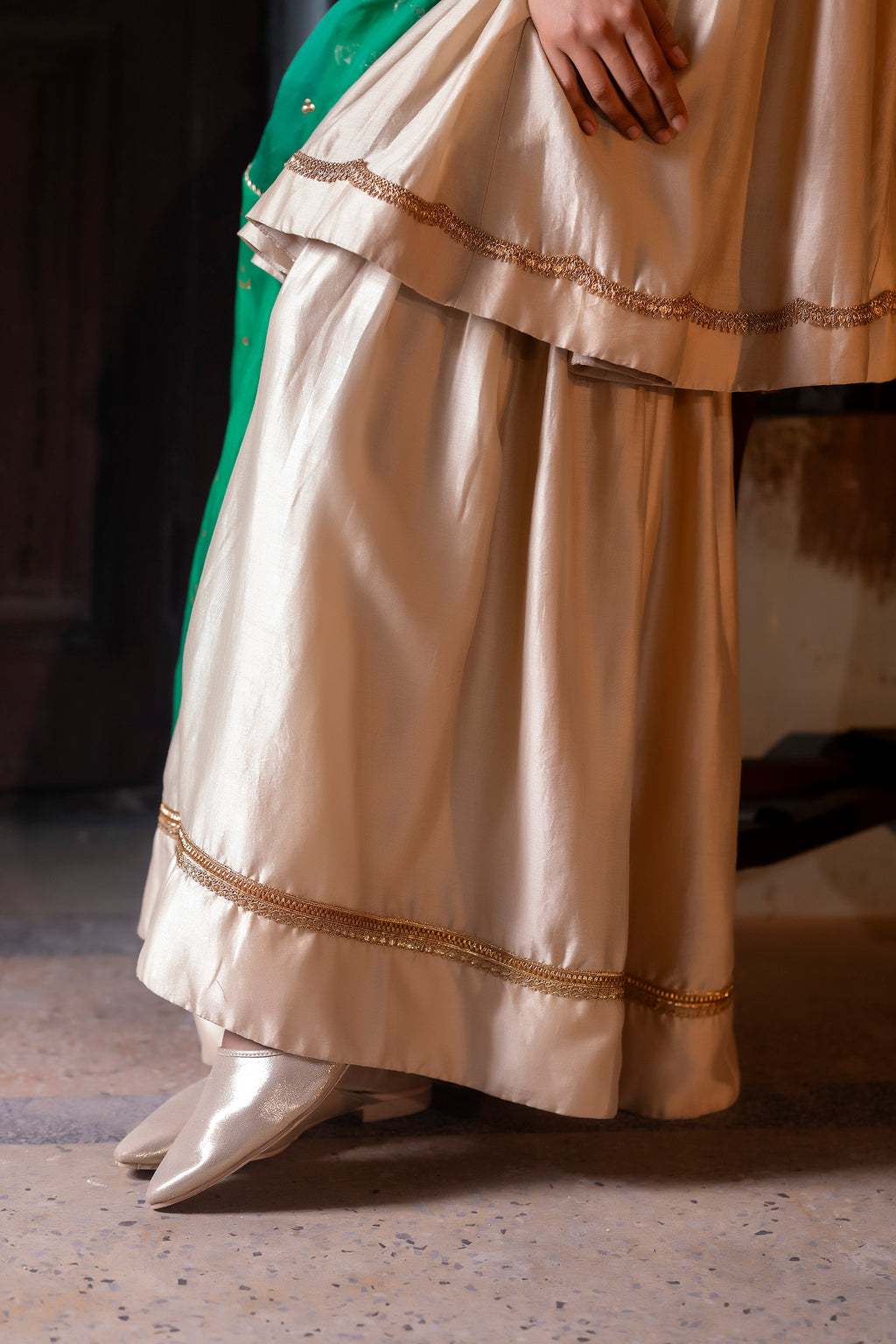 Short Vani in ivory chanderi with ivory chanderi Sharara