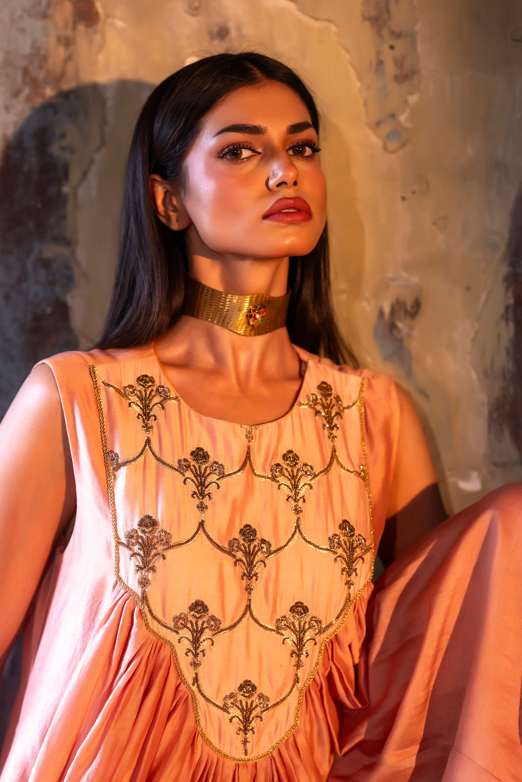Short Vani in Dusty Pink chanderi with Dusty Pink Chanderi Sharara